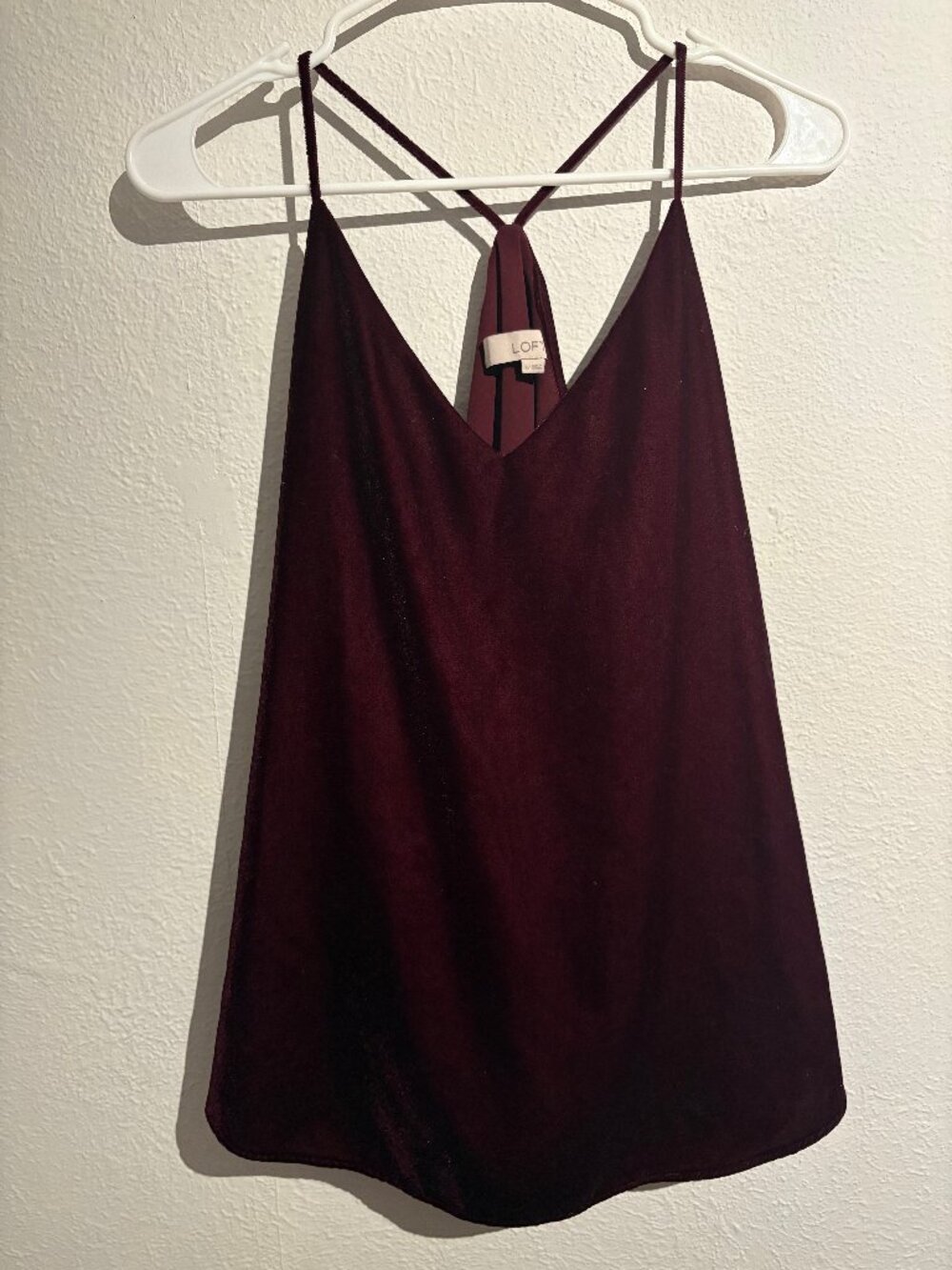 LOFT Wine Velvet Strappy Racerback Blouse Petite Small